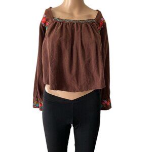 Embroidered Square Neckline Cropped Bohemian XS/S Top